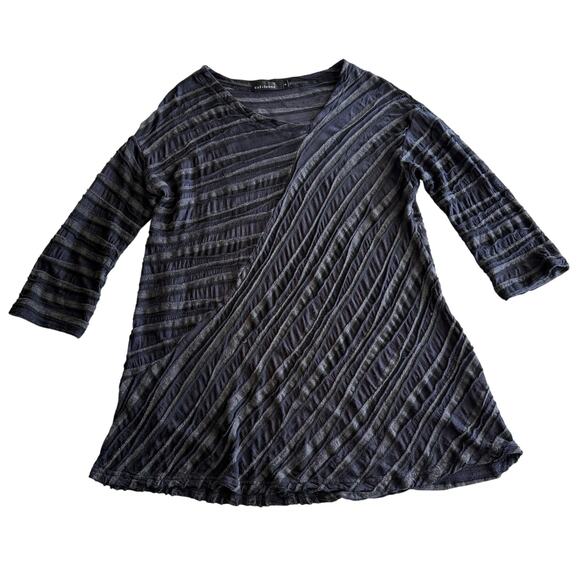 Cut Loose USA Made Lagenlook Mesh Ribbon Tunic 3/4 Sleeve Gray Blue Top M - Picture 1 of 8